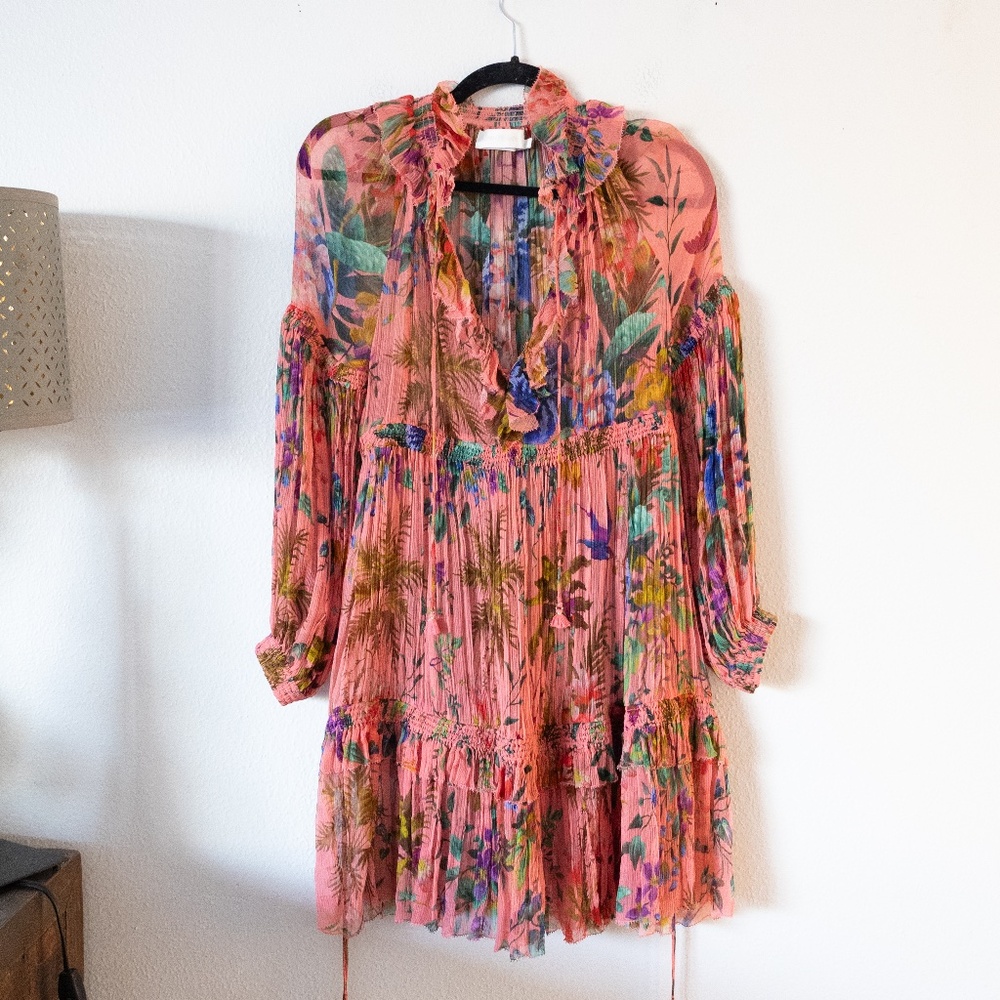 Zimmermann Pink Floral Mini Dress with Multicolor Print